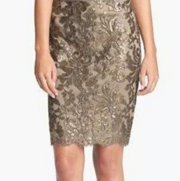 Tadashi Shoji Cocktail Sheath Bodycon Shiny Sequin Smokey Lt. Brown Dress Size 8 - Picture 7 of 15